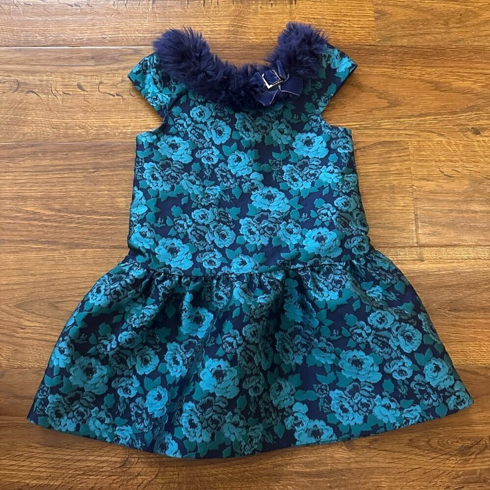 Janie and Jack holiday jacquard dress with fur collar